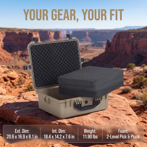 MEIJIA All Weather IP67 Waterproof Hard Camera Case,Hard Protective Case,Hard Case with Customizable Foam,Fit Use of Drones,Camera,Equipments,Pistols(Desert Tan,20.62 x16.85x8.11inches) - color: Desert Tan, size: 20.62 x16.85x8.11inches