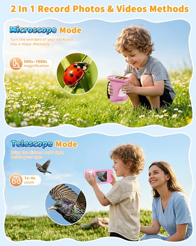 1000X Handheld Microscope for Kids, 4K Digital Kids Microscope Science Kits - color: Pink