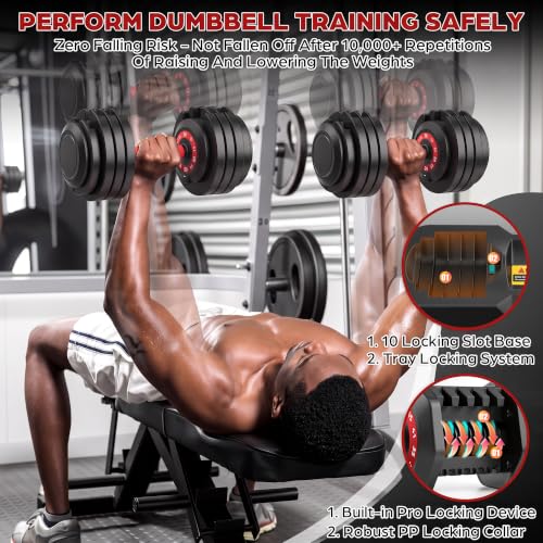 OPPSDECOR Adjustable Dumbbell Set of 2, 10-in-1 Free Weight Set 25/50/55 lb - size: 50LB-Pair