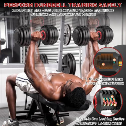 OPPSDECOR Adjustable Dumbbell Set of 2, 10-in-1 Free Weight Set 25/50/55 lb - size: 50LB-Single