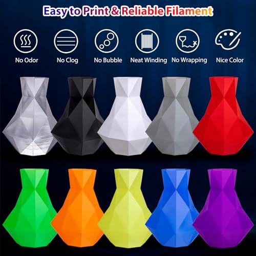 PLA Pro 3D Printer Filament 10 Packs, 1.75mm No Tangle, Each Spool Net Weight 1KG, in Total 10KG Bundles, Black+White+Grey+Clear+Blue+Green+Orange+Red+Yellow+Purple - color: 1kg-10 Colors