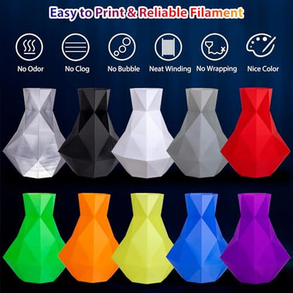 PLA Pro 3D Printer Filament 10 Packs, 1.75mm No Tangle, Each Spool Net Weight 1KG, in Total 10KG Bundles, Black+White+Grey+Clear+Blue+Green+Orange+Red+Yellow+Purple - color: 1kg-10 Colors