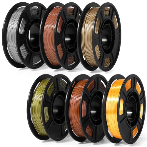 Dynta Metallic PLA 3D Printer Filament Bundle 250g, 1.75mm 6 Colors 1.5KG - color: 250gx6-gold+silver+copper+brass+rose Gold+champagne Gold