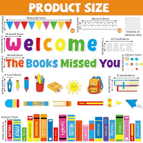 Welcome Back to School Bulletin Board Decorations Welcome Back the Books Missed You Bulletin Board Colorful Paper Books Cutouts Reading Classroom Decoration for Home Library Preschool Wall Supplies - style: Welcome Back the Books Missed You