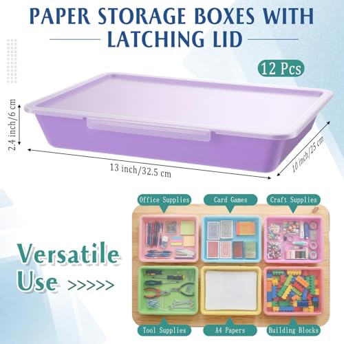 Tinlade 12 Pcs Classroom Paper Storage Bins with Lids, Macaron, 13x10in - color: Macaron