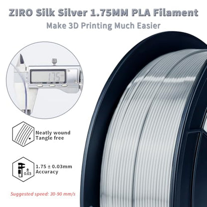 ZIRO Silk PLA Filament Bundle, 4 Packs1.75mm 3D Printing Filament Shiny, Glossy PLA for 3D Printing,1.75mm Metal-Like Surface Rich Color Spool, 1KG x 4 Spool, Silver, Red, Gold, Silver Black - color: Silky Pla-4pack (Silver, Gold, Red, Silver Black)
