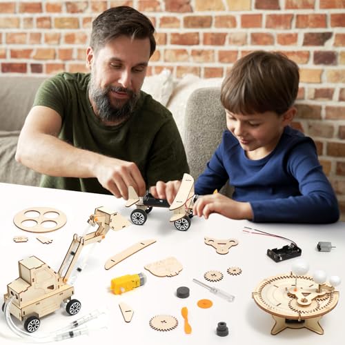 ADUSRIZ 6 in 1 STEM Kits for Kids, Wood Craft Kit for Boys Age 8-12, Science 3D Puzzles Projects, Wooden Building Kids Activity Packs Toys Gifts for 5 6 7 8 9 10 11 12 Year Old Boys Craft Kits - style: SCIENCE-1