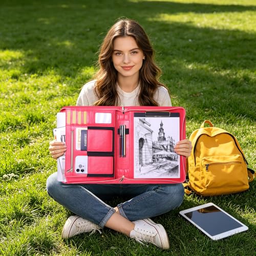 Portfolio Organizer Binder with Zipper, Padfolio for Women - color: Pink
