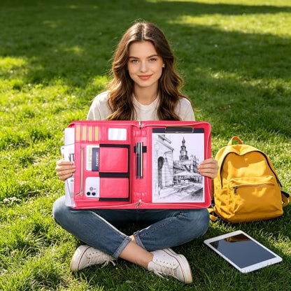 Portfolio Organizer Binder with Zipper, Padfolio for Women - color: Pink