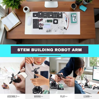 Smart Robot Arm for Arduino & MicroPython ESP32 4DOF Programmable Robotic Arm Building Kit with Joystick/Web App Control for STEAM Education, Motion Recording & Loop Playback