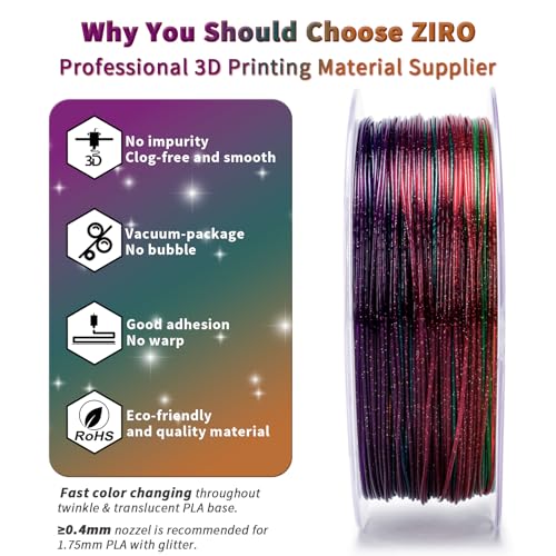ZIRO Fast Color Change Twinkling PLA, 1.75mm Filament, Chromatic Glitter - color: Chromatic Glitter