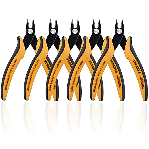 5PCS Flush Cutters,Wire Cutters for Side Cut,Nut Cut with Softy Anti-Slip Handle and Internal Spring Wire Clippers,Heat Treated Carbon Steel Made Snippers(Yellow& Black), 5Pack - size: 5 Pack