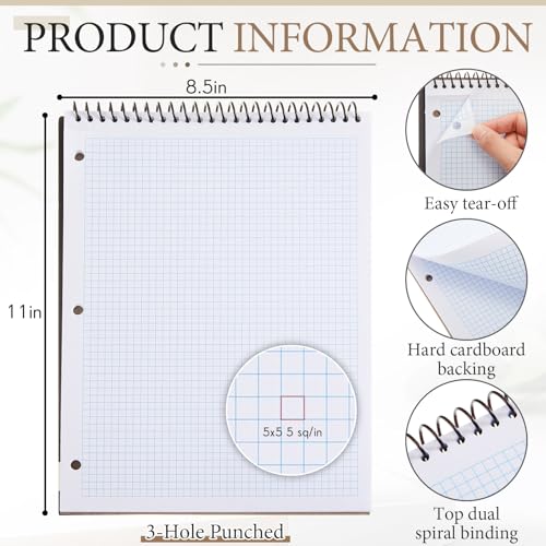 4 Pack Graph Spiral Notebook, Black & White, 8.5 x 11 Inch, 50 Sheets/pad - color: Black & White, style: 50 Sheets/pad