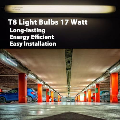 Konideke 8 Pack 24 inch F17T8/841 17 Watts Light Bulb, 2 Foot Straight Fluorescent Tube T8 Tube Light, 4100K Cool White 1400 Lumen G13 Medium Bi-Pin Cap 8 Count - color: Cool White, size: 8 Count-17W