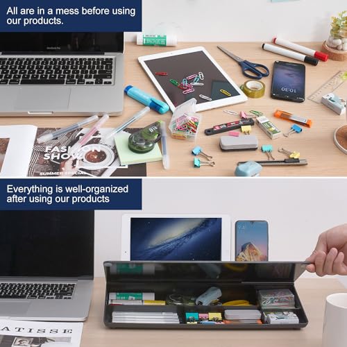TSJ OFFICE Desktop Whiteboard Dry-Erase-Board - Computer Keyboard Stand White Board Surface Pad with Drawer, Desk Organizers with Accessories for Office, Home, School Supplies - color: Black Base/Glass-weekly Calendar