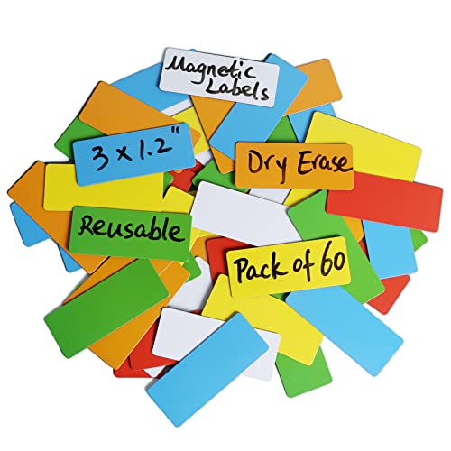 60 Dry Erase Magnetic Labels: 3"x1.2" Blank Name Plates, Name Tags, Strips Magnets - Perfect for Home, Office, School Organization - color: Color Blank