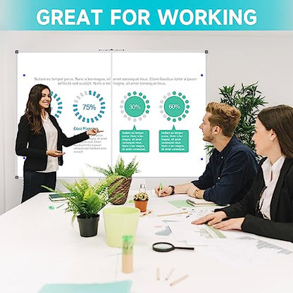 JILoffice Large Foldable White Board 60x40 Inches, Dry Erase Magnetic White Board, Silver Aluminum Frame with 2 Detachable Marker Tray Wall Mounted Board for Office Home and School - size: 60"W x 40"H