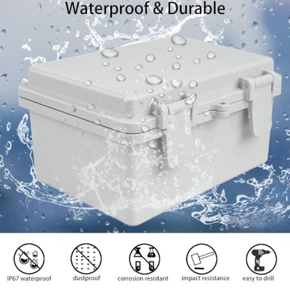 Junction Box, Hinged Grey Cover IP67 Waterproof ABS Project Box with Mounting Plate Electrical Box Enclosure with Wall Bracket 7.1 x 5.1 x 3.5inch(180x130x90mm) - color: Grey, size: 7.1"x5.1"x3.5"