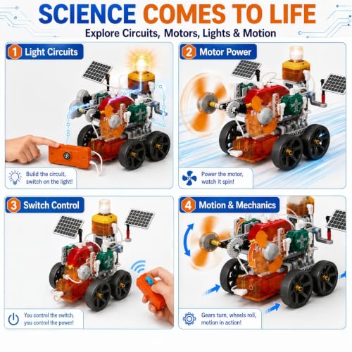 STEM Science Circuit Board Set, 218PCS Edu Smart Lab Building Kit with 19 Models, Physics Experiment Car Kit for Kids, Educational Engineering Toy