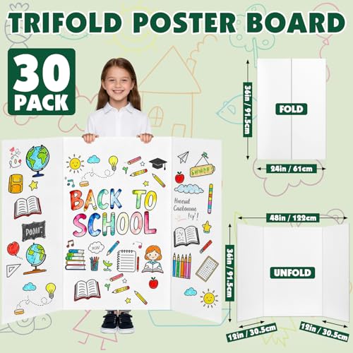 30 Pack White Trifold Poster Board, 36in x 48in Corrugated Project Board - size: 36''x48''-30P