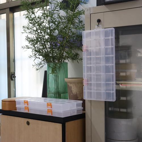 3 Pack 24 Grids Clear Plastic Storage Box with Dividers - size: 24 Grids