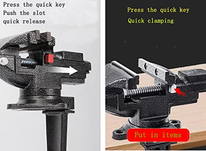 Dual-Purpose Combined Bench Vise or Table Vise, multifunctional jaw, Universal Rotate 360° Work Clamp-On Visewith Quick Adjustment, 3.3" black - size: 3.3" black