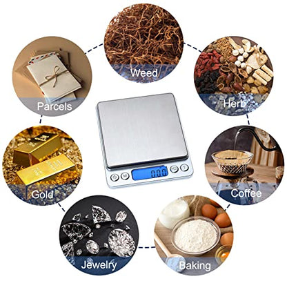 Food Scale Digital Weight Grams and Ounces, 0.001oz/0.01g 500g Kitchen Scale for Food with Backlight LCD Display, Tare, 9 Units, Auto Off, 2 Trays, Batteries Included - Stainless Steel - size: 500g/0.01g