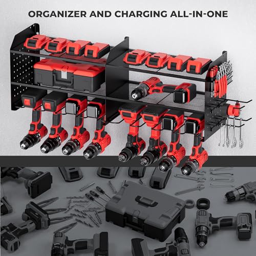 TRZZ 2-in-1 Power Tool Organizer Wall Mount, 3-Layer Tool Rack, Black - color: Black, size: 3-Layer (2-IN-1) without Charging Station