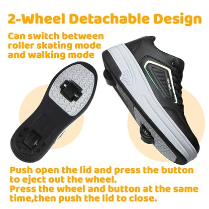 Wooowyet Roller Skate Shoes for Kids Boys Girls Rechargealbe Wheels Sneakers Fashion Roller Wheeled - color: Black, size: 13 Little Kid