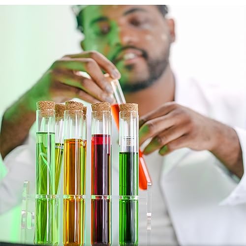 Glass Test Tube Set 24pcs 80ml Glass Test Tubes 25 x 200mm with Cork Stoppers and 1pcs 24 Holes Plastic Tubes Rack for Test Lab Tubes - size: Glass Test Tube & Tube Rack Set