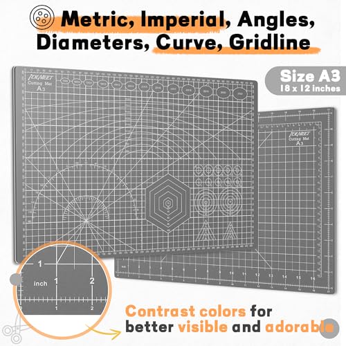 Self Healing Cutting Mat 18" x 12", A3 Double-Sided for Quilting & Sewing, Non-slip, 5-Ply Rotary Cutting Mat for Crafts Cutting Fabric Scrapbooking, and Small Modeling Projects, Anthracite Gray - color: Anthracite Gray, size: A3:17.8''x11.9''