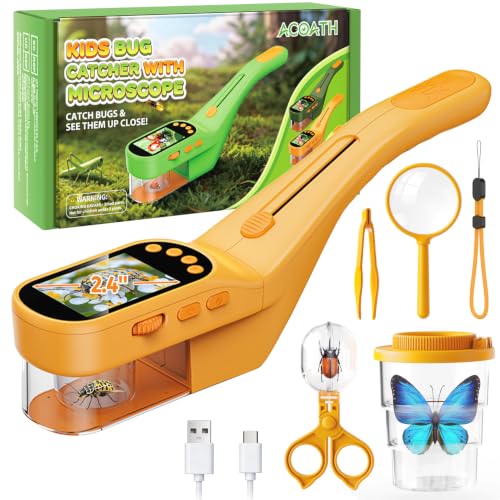 Acoath Microscope for Kids, Bug Catcher, 2.4" IPS Screen Bug Catching Kit - color: Orange