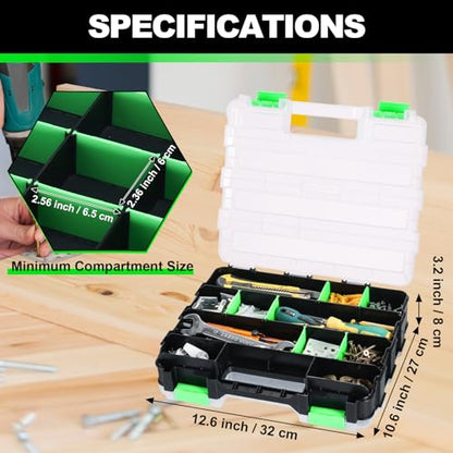 Tool Box with Transparent Lid, 2 Pack Hardware Organizer Box - color: Green