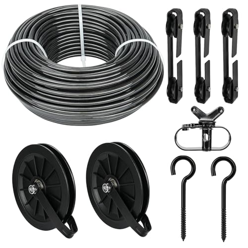 Outdoor Clothesline Kit, Black Clothes Line Pulley Kit Heavy Duty - size: 150FT Black