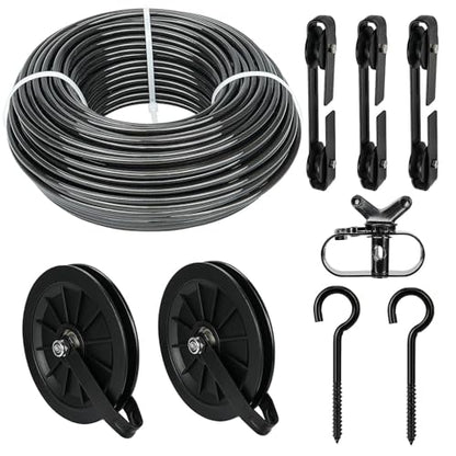 Outdoor Clothesline Kit, Black Clothes Line Pulley Kit Heavy Duty - size: 150FT Black