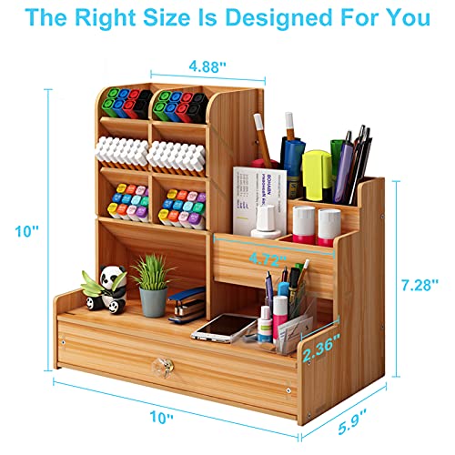 Marbrasse Upgraded Wooden Pencil Holder, Pen Organizer for Desk, Easy Assembly, Art Supply Organizer, Desktop Stationary (Cherry) - color: B17 Cherry