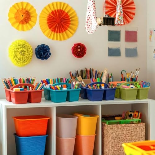 Kathfly 8 Pack Classroom Caddy Organizer with Handle Bulk, Deep Color - color: Deep Color