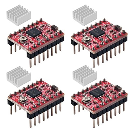 4Pcs A4988 Stepper Motor Driver Module with Heat Sink Compatible with 3D Printer Reprap, Arduino 3D Printer CNC Engraving Machine, etc. - style: 4pcs A4988 Stepstick Stepper Motor Driver Module with Heat Sink