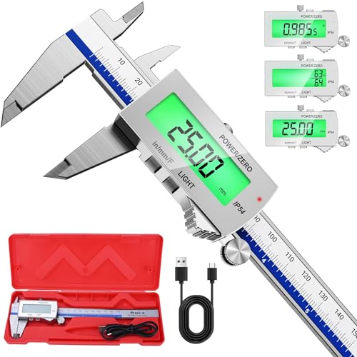 Preciva Backlight Digital Caliper, 6 Inch Rechargeable Electronic Micrometer with IP54 Waterproof and Large LCD Screen Conversions for in/MM/F Precision Measuring Tool for DIY/Professional Use - color: Blue