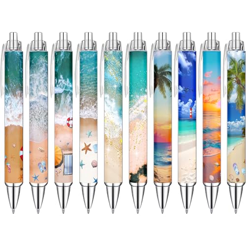 Idealmuzik Employee Appreciation Ballpoint Pens, 10 Pack – Ocean Beach Theme Pens with Wave & Coastal Designs – Smooth Writing Pens for Office, Team Gifts, and Daily Use - color: Beach
