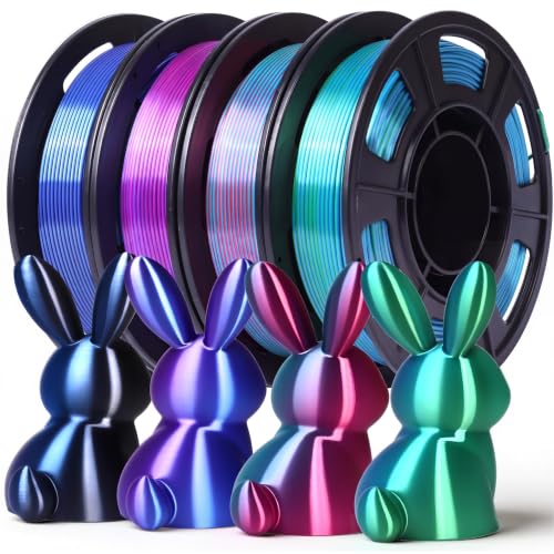3D Printer Filament Bundle for Beginners, Silk Dual Color - color: Deep Blue & Black/Deep Blue & Purple/Sky Blue & Green/Aqua Blue & Rose Red, size: 250g×4