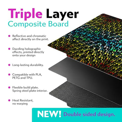 Cookiecad Cookie Sheet - Holographic 3D Printer Build Plate - Double Sided Reflective 3D Printer Bed, Flexible Spring Steel 3D Printer Platform (Chromatic Shatter, 235x235) - size: 235x235, style: Chromatic Shatter