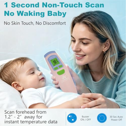 Medical Grade Non-Contact Forehead Thermometer, Pink - color: Pink