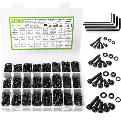 M2 M3 M4 M5 Hex Socket Bolt & Nut Assortment Kit, 2410Pcs - size: K. M2 M3 M4 M5