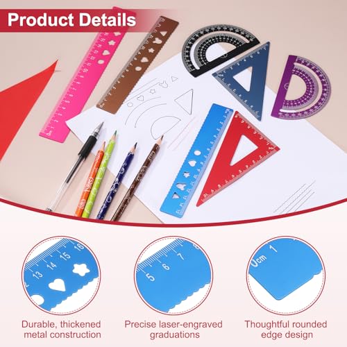 PATIKIL 4Pcs Geometry Drafting Tool, Aluminum Alloy Geometry Kit Math Tool - color: Sky Blue, size: 20cm