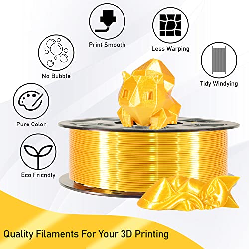 MIKA3D Silk Shiny PLA Gold 3D Printing Filament, 1Kg 2.2lbs 1.75mm 3D Print Material, High Diameter Control Neatly Wound Silk PLA, Widely Support for FDM 3D Printers - color: Silk-gold
