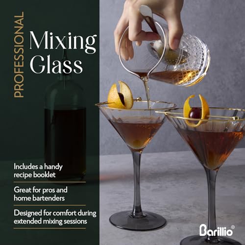 Barillio 20 Oz Crystal Cocktail Mixing Glass with Bamboo Stand & Bar Tools | Seamless Lead-Free Crystal, Weighted Base Stirring Pitcher | Including Muddler, Mixing Spoon, Jigger and Strainer - size: 7-Piece Set (20 oz)