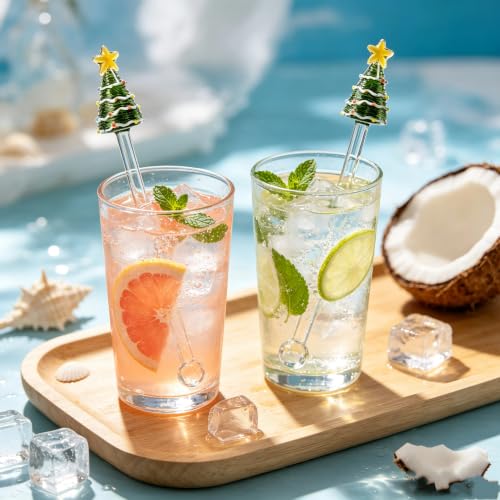 Homestia 2 Pcs Glass Swizzle Sticks with Christmas Tree Decor, Stir Sticks - color: 2Pcs + 8.6'' Christmas tree Stirrer