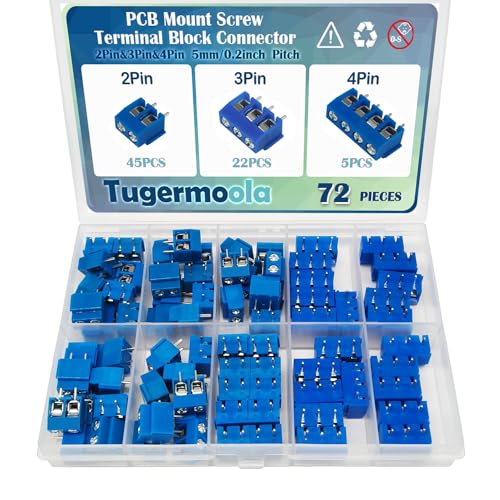 72PCS 5mm/0.2inch Pitch PCB Mount Screw Terminal Block Connector 2Pin 3Pin 4Pin Circuit Board Connectors PCB Wiring Terminals Blue - color: Blue