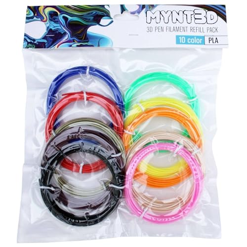 MYNT3D PLA 3D Pen Filament Refill Pack (10 Color, 3m Each) - size: 10 Count (pack of 1)